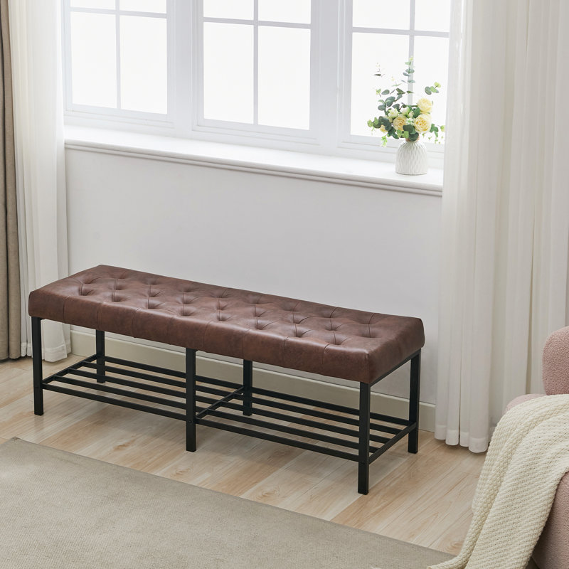 Eleonore Upholstered Wide Storage Bench, Brown