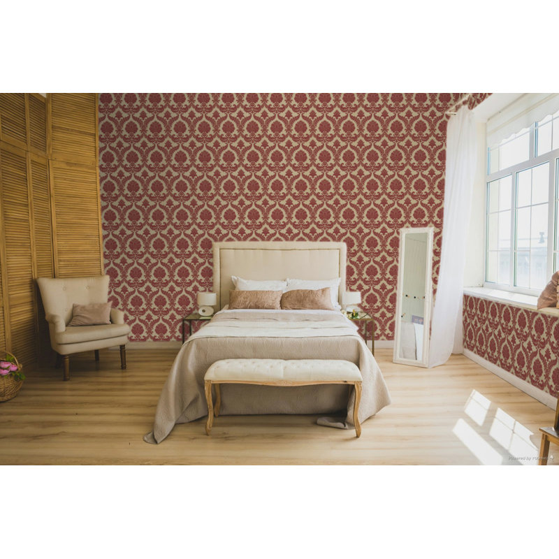 Italian Classics 4 Traditional Damask 3D Embossed Wallpaper Roll, Red