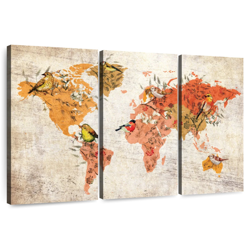 Carte du monde des oiseaux d'automne Aliaz, H 28 po x l 45 po