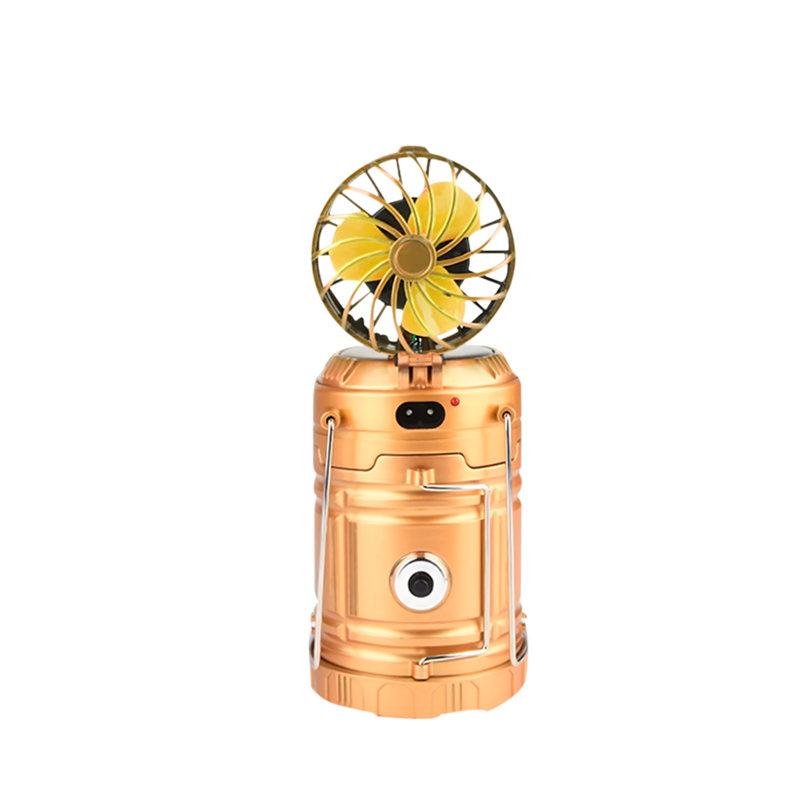 Kbndieu Outdoor Multi-function Solar Rechargeable Fan LED Camping Light Flashlight, Yellow
