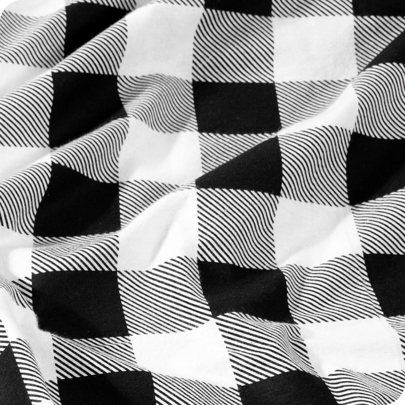 Buffalo Plaid White and Black Cotton Flannel King/Cal King Duvet Cover Set