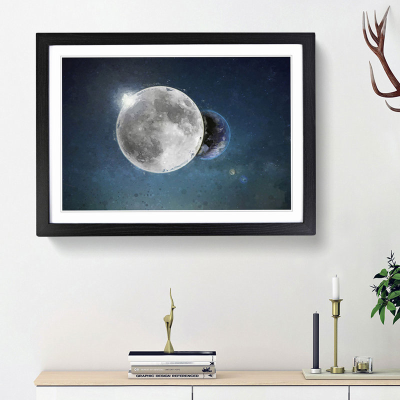 Earth Behind the Moon - Picture Frame Graphic Art Print, 36cm H x 48cm W x 2cm D, Black Framed
