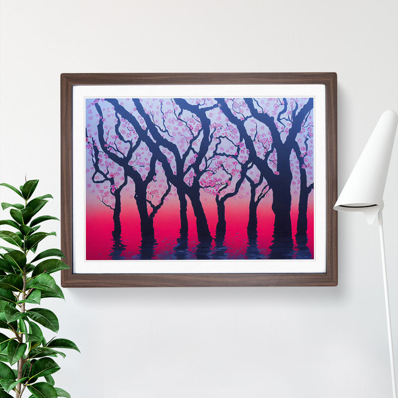Cherry Blossom Tree View - Framed Print, 25cm H x 34cm W x 2cm D, Walnut