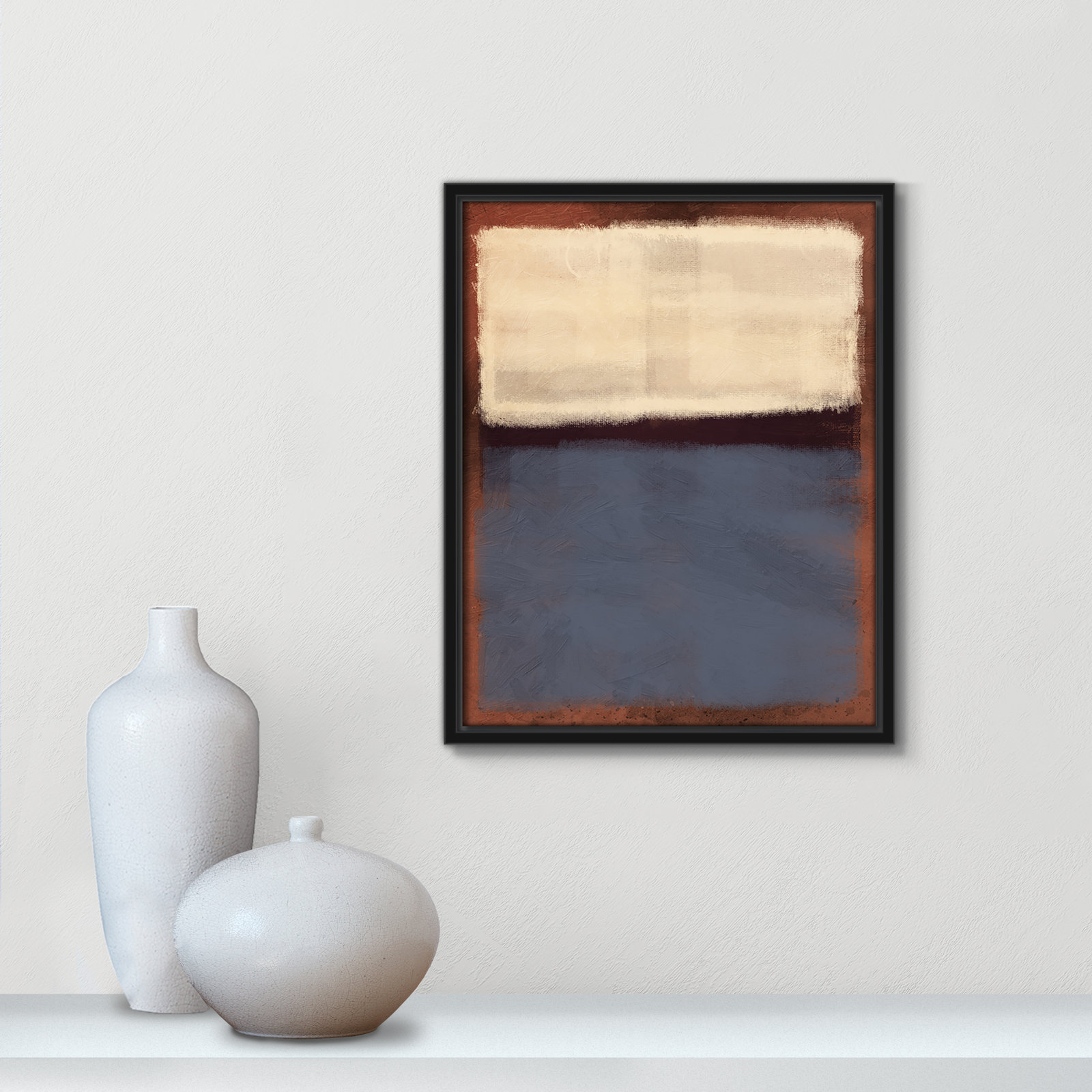 Alabaster Burst - Floater Frame Painting on Canvas, Black Framed, 15.5" H x 12.5" W x 2" D