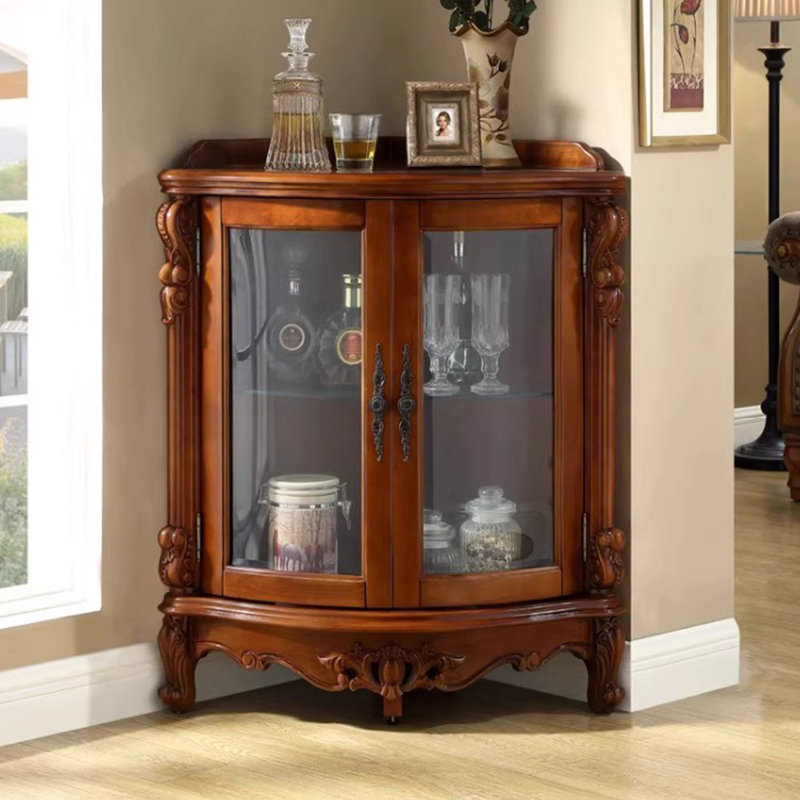 Armoire de coin en bois de noyer massif et verre