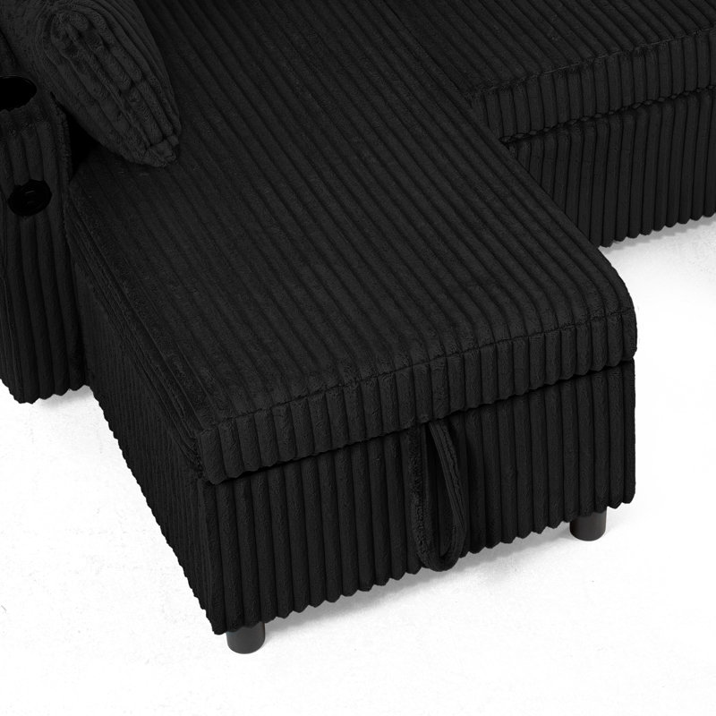 Canapé en L 84 po en forme de L avec canapé-lit et dossiers réglables, Noir