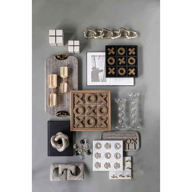 9X9" White Marble Tic-Tac-Toe Set With Natural Gray Pieces