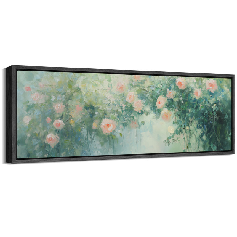 «Spring Garden Pink Roses», art mural floral vert vif, impression numérique sur toile giclée sur toile, H 20 po x l 60 po