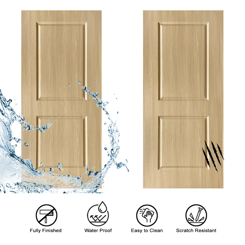 2 Panel Hollow Core Oak Finished PVC Composite Interior Door Slab, 30" x 80"