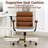Faux Leather Home Office Desk Chair, Gold Base Vanity Chair with Wheels, Padded Seat and Armrests, Adjustable Height Swivel Executive Computer Chair, Brown-99451810