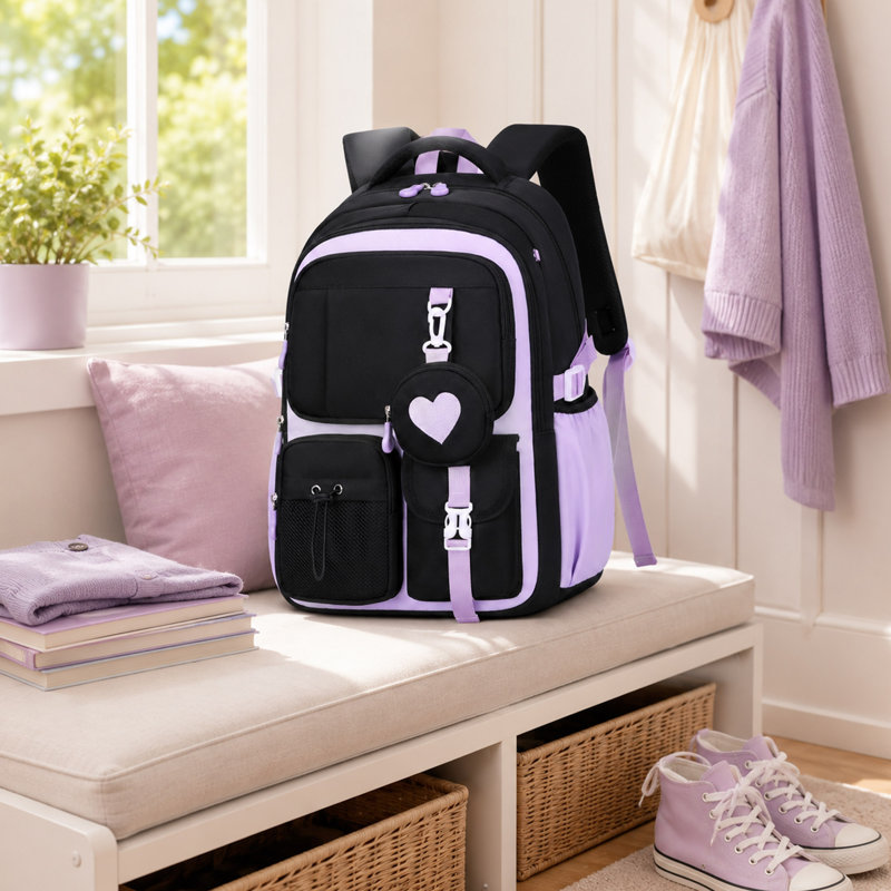Sac à dos d'école pour fille 22,9L, pochette pour ordinateur portable et porte-monnaie