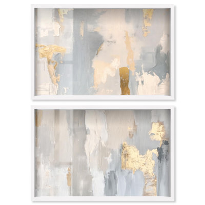 «Neutral Luxe Living Shadowbox», ensemble d'art mural par 2 par Art Remedy, cadre blanc, 55 x 37