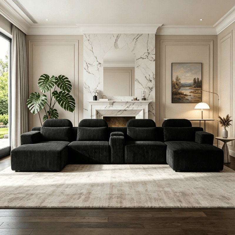 Canapé modulaire en velours à compression en U 145,7 po avec méridienne, CSN-W5156S00006Black
