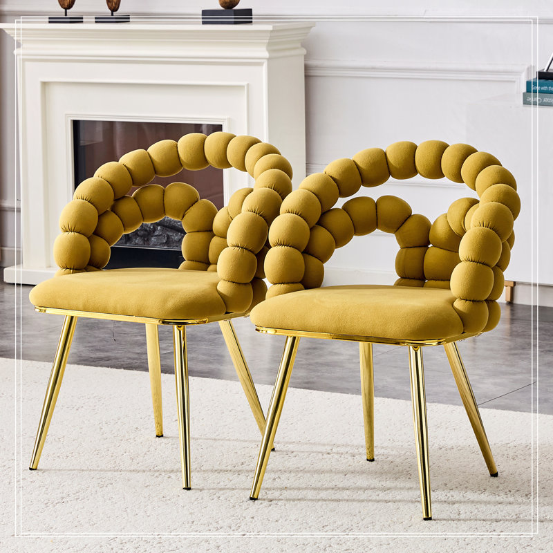 Chaises de salle à manger en velours, Jaune