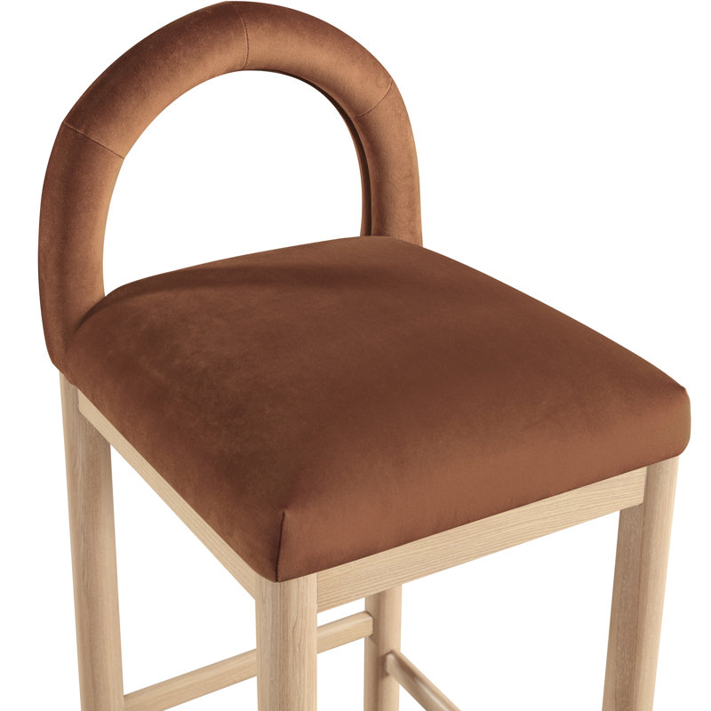 Tabouret de comptoir Conrad, Siège en velours cognac / structure naturelle