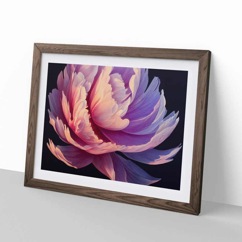 Incredible Peony Flower - Single Picture Frame Print, Walnut, 46cm H x 64cm W x 2cm D
