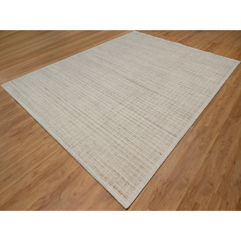 Tapis oriental en lin pur 9 pi 1 po x 12 pi, blanc pur, doux au toucher, tissé à la main