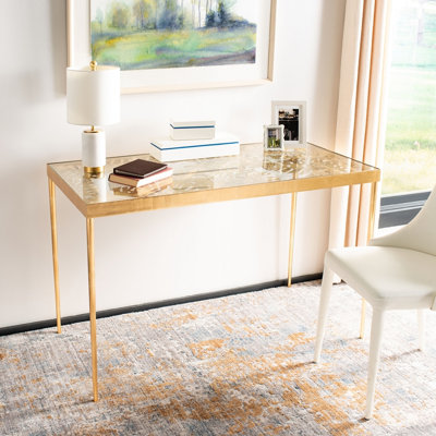Grimes Glass Top Metal Base Writing Desk