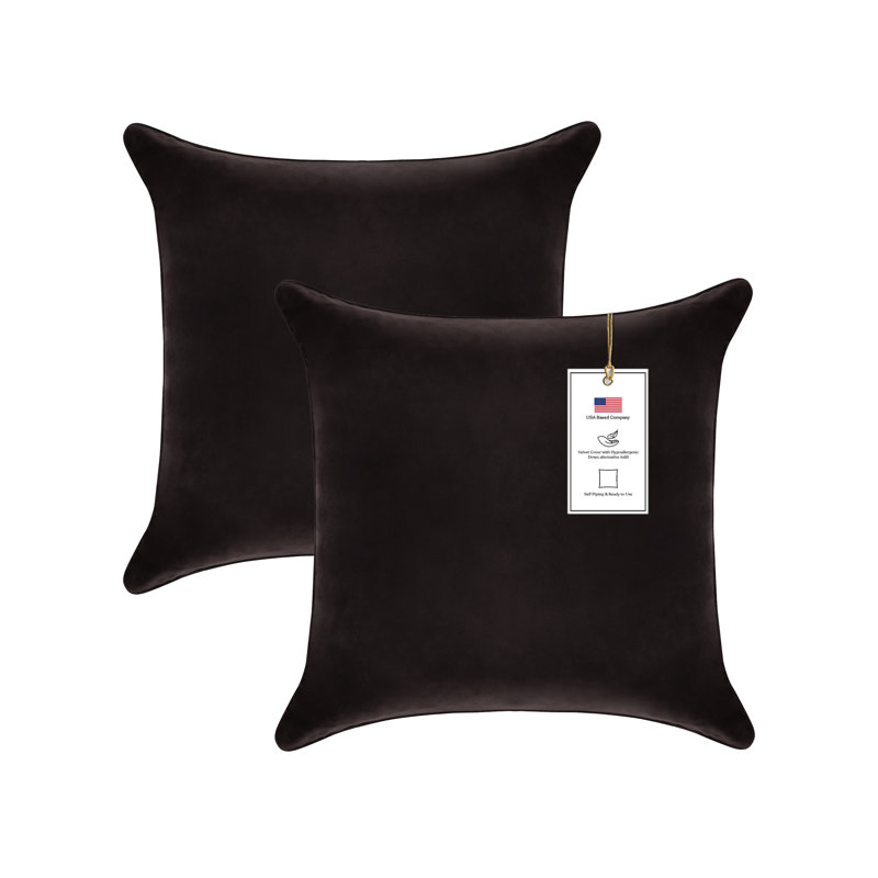 A1HC Velvet Down-Alternative Throw Pillow Inserts – Hypoallergenic, Ready-to-Use, Set of 2, 18"H x 18"W, Smoky Black
