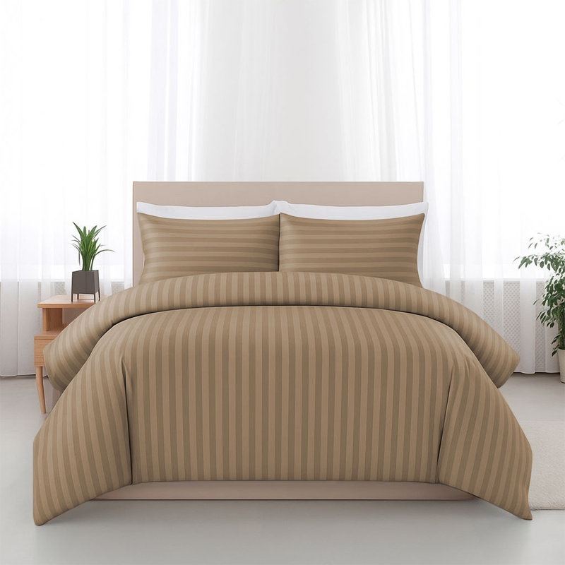 Striped Microfiber Duvet Cover Set – Soft Lightweight Bedding Set For Bedroom Comfort, Beige