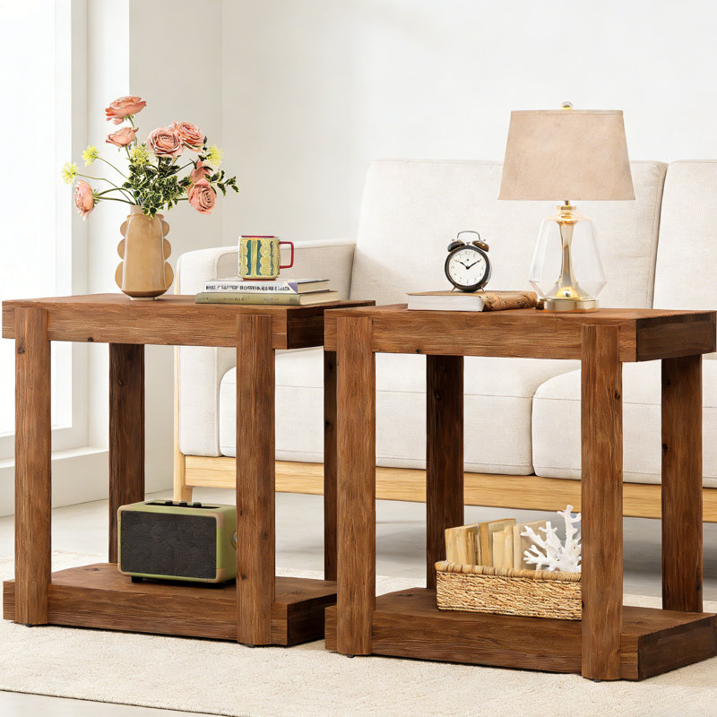2-Tier Solid Wood End Table Set, 25.6"W x 11.8"D, 2