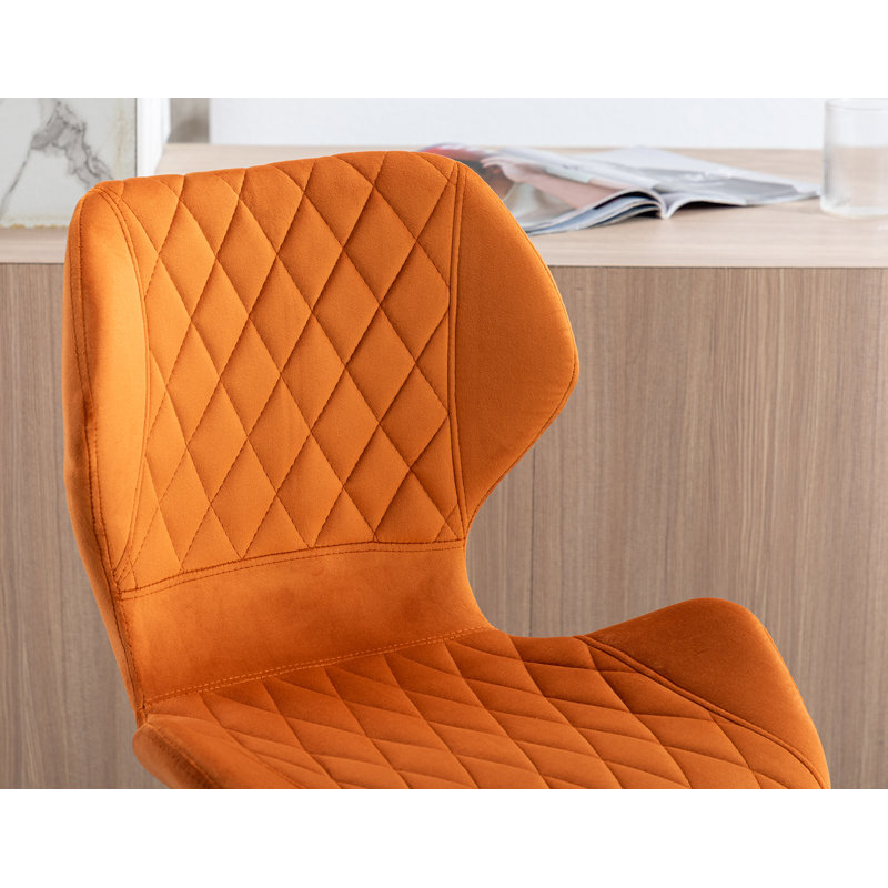 Orange Velvet Adjustable Swivel Bar Stools with Gold Base