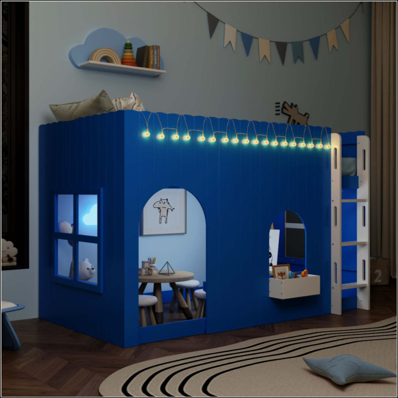Lit mezzanine pour enfants avec lumière DEL chaude, Twin, Blue