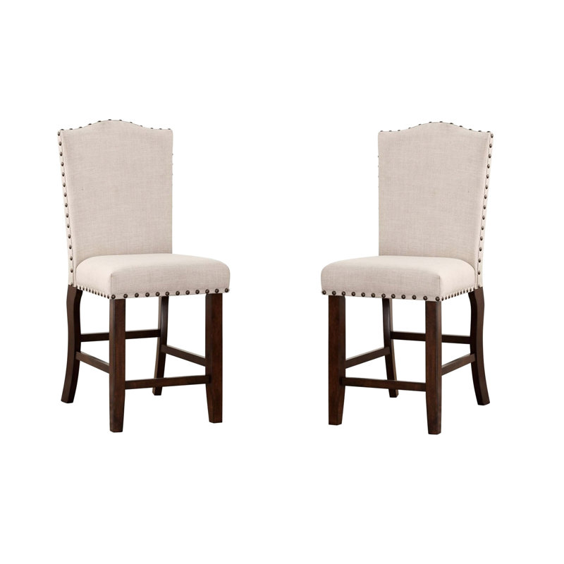Chaises de salle à manger à hauteur de comptoir crème rembourrées, 2 pièces, pieds en bois massif, style moderne, beige 2 pièces Classic - Modern, beige / coussins
