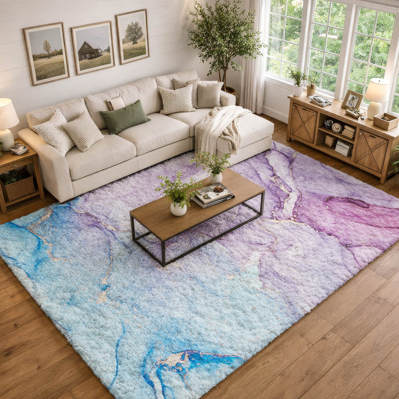 Tapis de qualité supérieure lavable à la machine à poils longs ADS516, Mauve, 9 pi x 12 pi