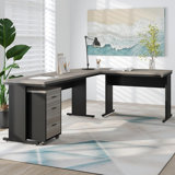 83 Inch L-Shaped Office Desk With 3-Drawer File Cabinet
