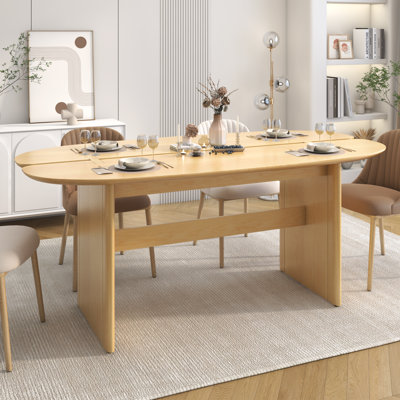 72 Inch Solid Wood Dinner Table For 6-8 Person, Farmhouse Table With Wood Legs, Oval Dining Table For Kitchen, Dining Room