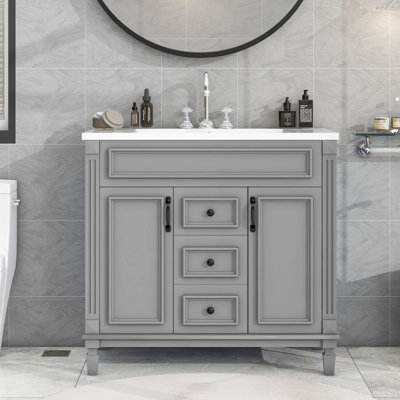 Meuble-lavabo moderne gris 36 po avec compartiments spacieux pour ranger facilement tous vos articles essentiels