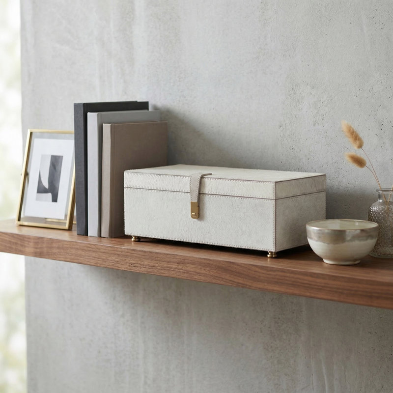 Boîte rectangulaire décorative avec couvercle pour la décoration intérieure - Boîte de rangement moderne et élégante pour souvenirs ou organisation de bureau - 30 cm, ivoire