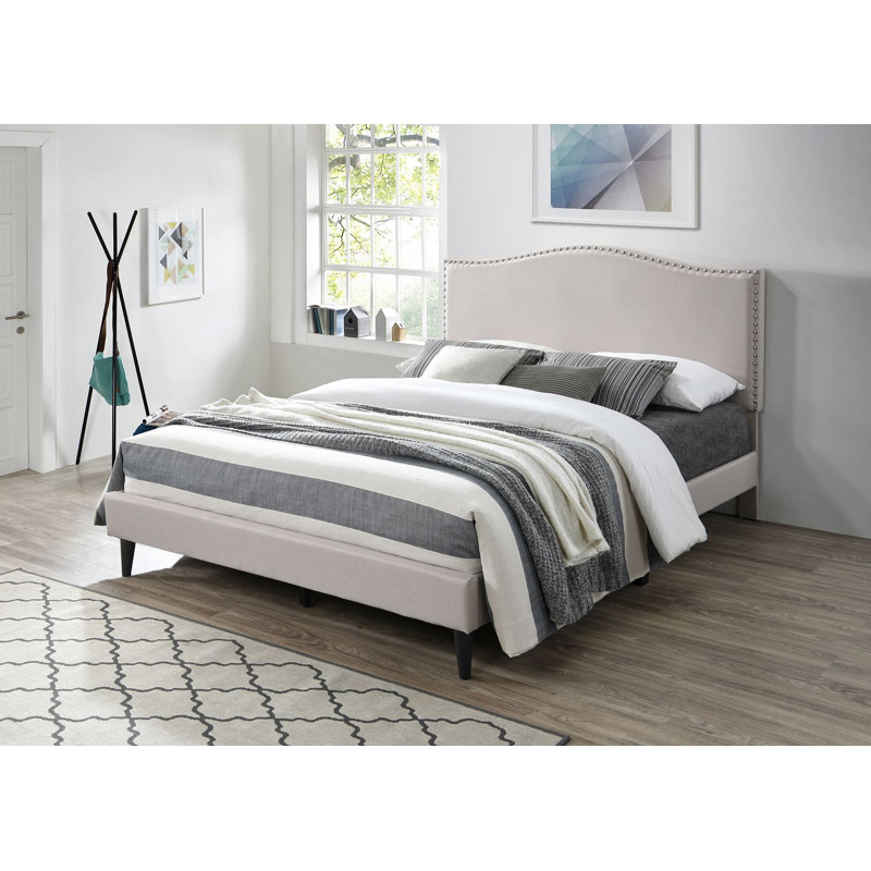 Lit plateforme tapissier Leblanc, Très grand, Beige sable