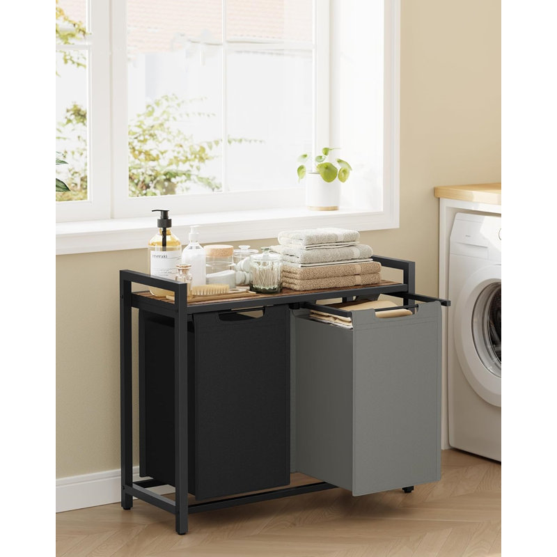 Laundry Sorter, Rustic Brown/Black/Light Grey