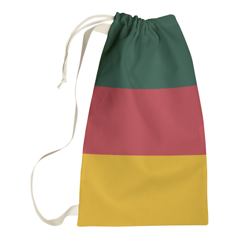 Fabric Laundry Bag with Handles, 36" H x 28" W x 1.5" D, Forest Green/Iron Range Red/Harvest Gold