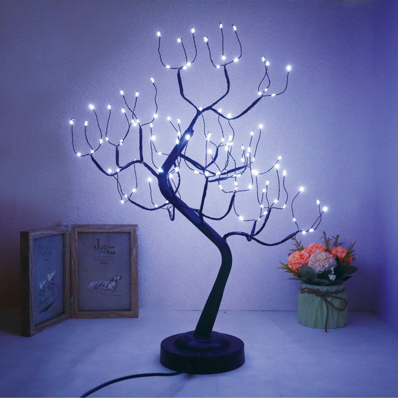 108 Led Tabletop Tree Light Led Desk Lamp Artificial Tree For Home Office Decorative Branches For Party Halloween Holiday Battery USB Operated Bonsai With Timer(Cool White)
