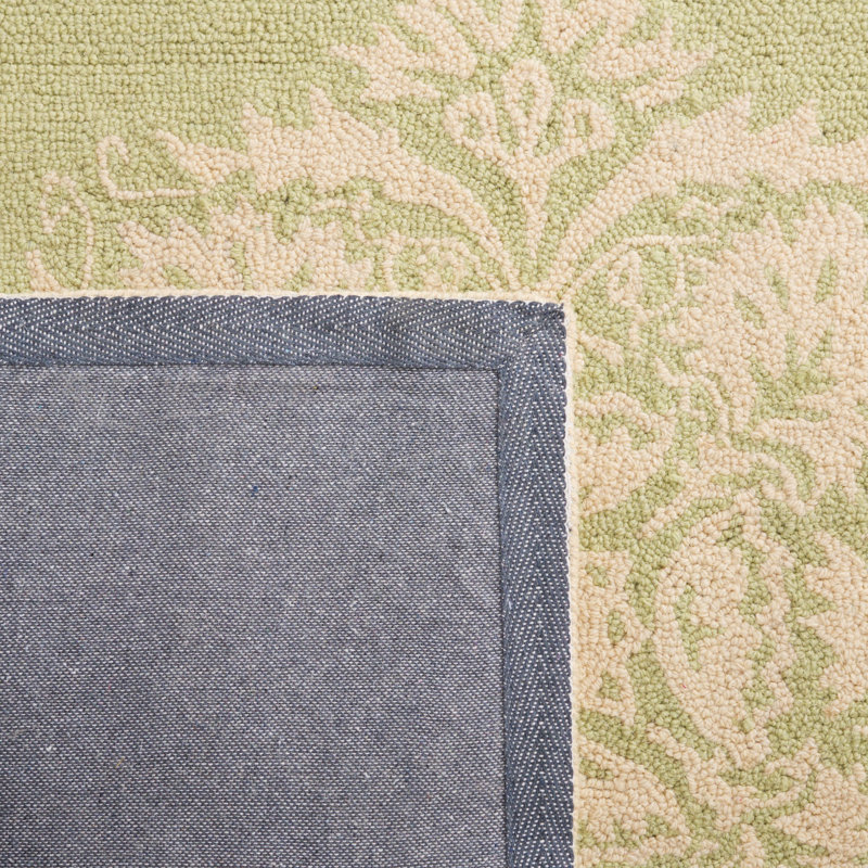 Hollander Floral Hand-Hooked Wool Green Area Rug, Runner 2'6" x 8'