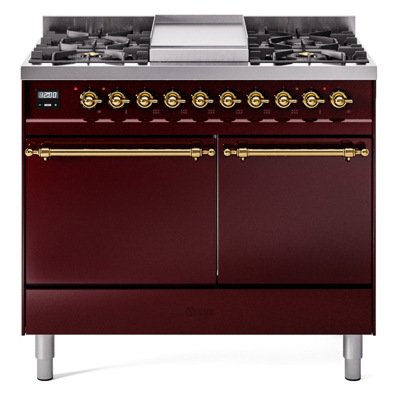 Cuisinière à double combustible de 40 po avec 6 brûleurs scellés et plaque chauffante ILVE Nostalgie II Series (porte pleine)