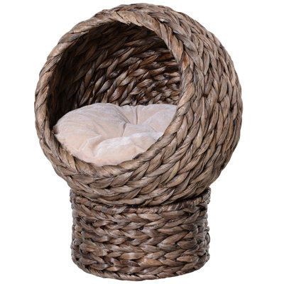 Handwoven Elevated Cat Bed with Soft Cushion & Cat Egg Chair Shape