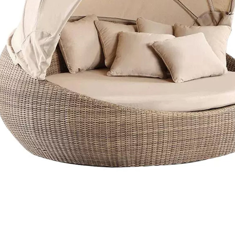 Rattan Courtyard Patio Daybed 55.12'' Wide Circle Wicker Patio Daybed with Cushions, Brown