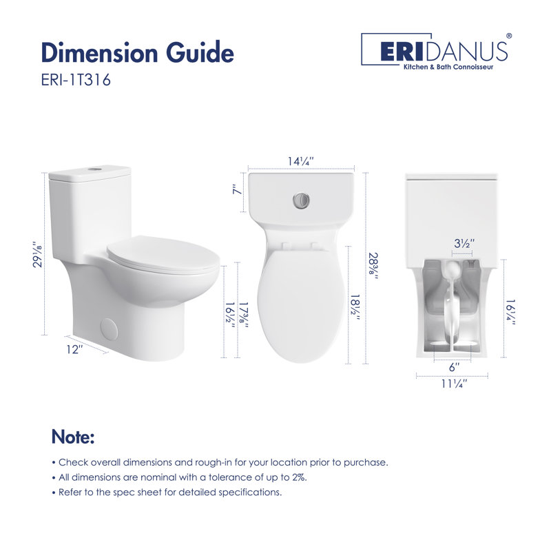 Dublin 1.1/ 1.6 GPF Elongated Chair Height Floor Mounted One-Piece Toilet (Seat Included)