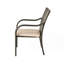 Chaises d'extérieur empilables 4 pièces, matériau principal en résine brune, structure en fer, coussins d'eau, incurvées, 24,48 pouces de profondeur, 29,06 de largeur, 35,22 de hauteur, résine, accoudoirs, haute