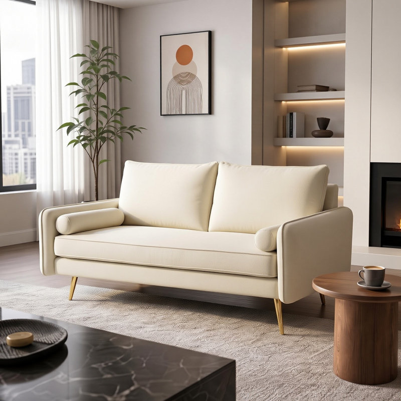 Causeuse à accoudoirs arrondis 56 po Sofa, Beige