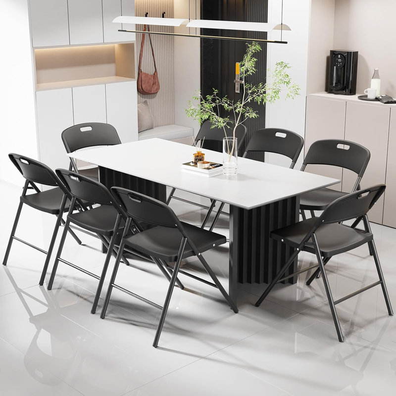 Ensemble de chaises pliantes en plastique empilables (ensemble de 2), Noir, noir, noir, noir