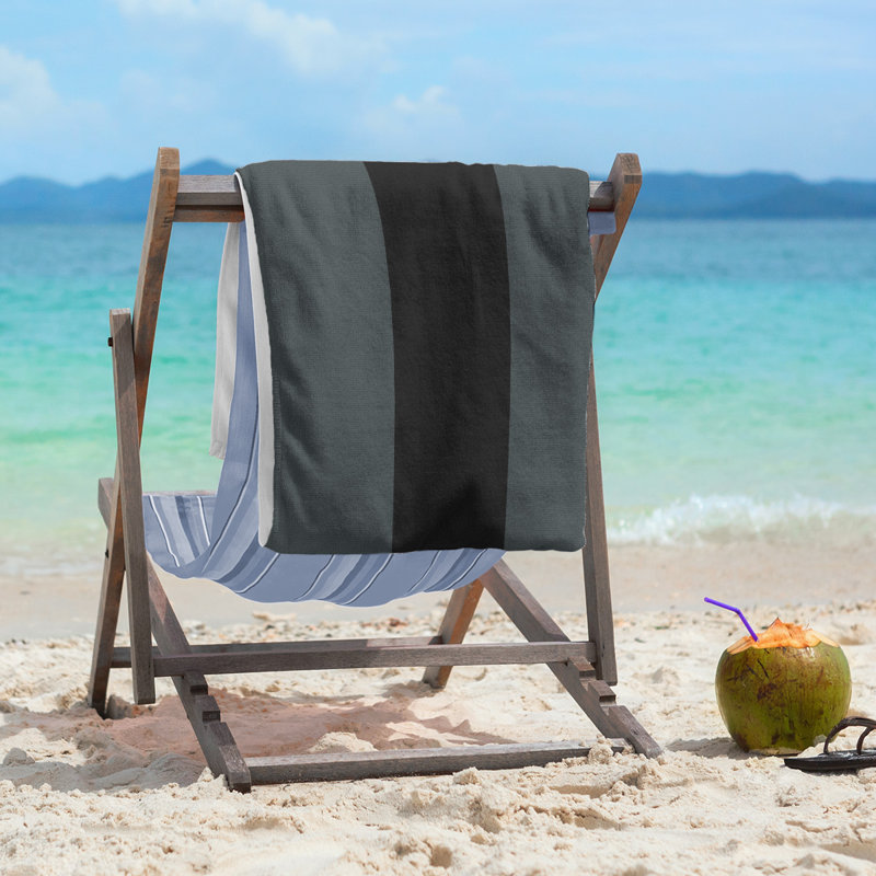Lightweight Beach Towel, Poly/Cotton, Steel Gray/Black/Steel Gray