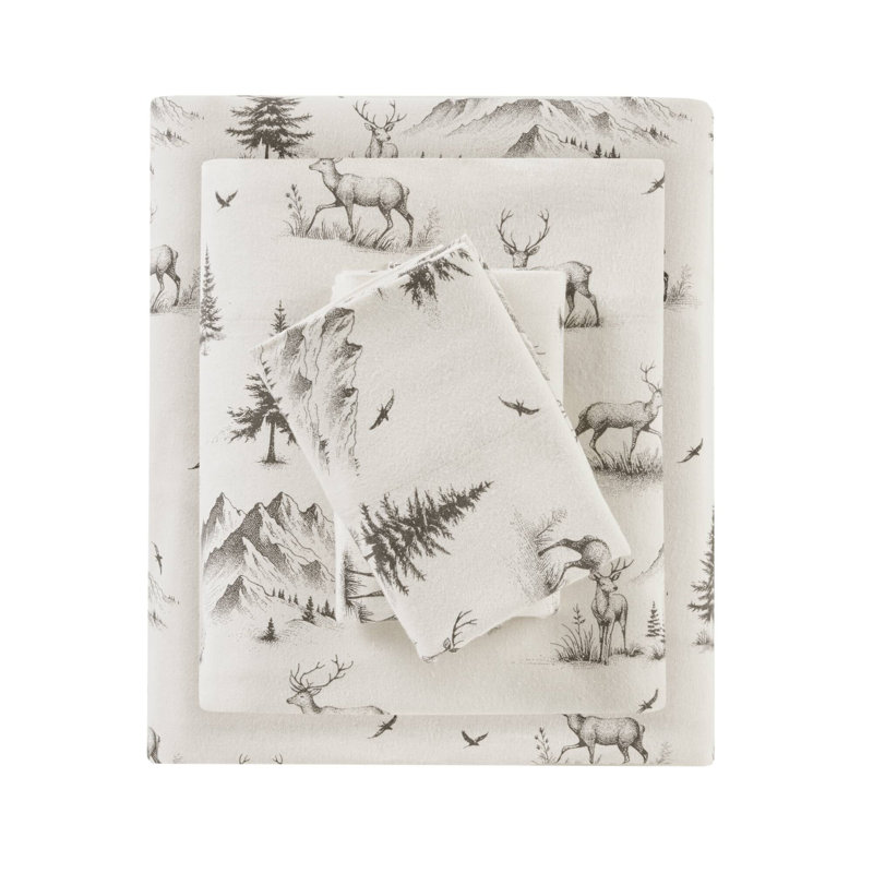 4 PCS Queen Sheet Set Gray Deer Toile, Queen Bedspread + 3 Additional Pieces