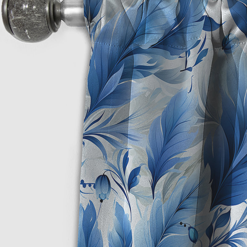 Sapphire Blue Dove Feathers II - rideau abstrait boho - rideau occultant abstrait - 1 panneau, L 52 po x L 108 po