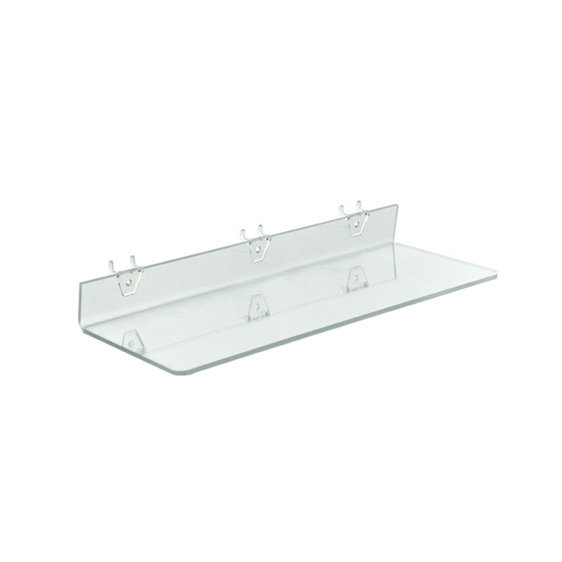 Tablette transparente en acrylique pour panneau perforé et lattes 20 po x 6 po x 2 po, paquet de 4