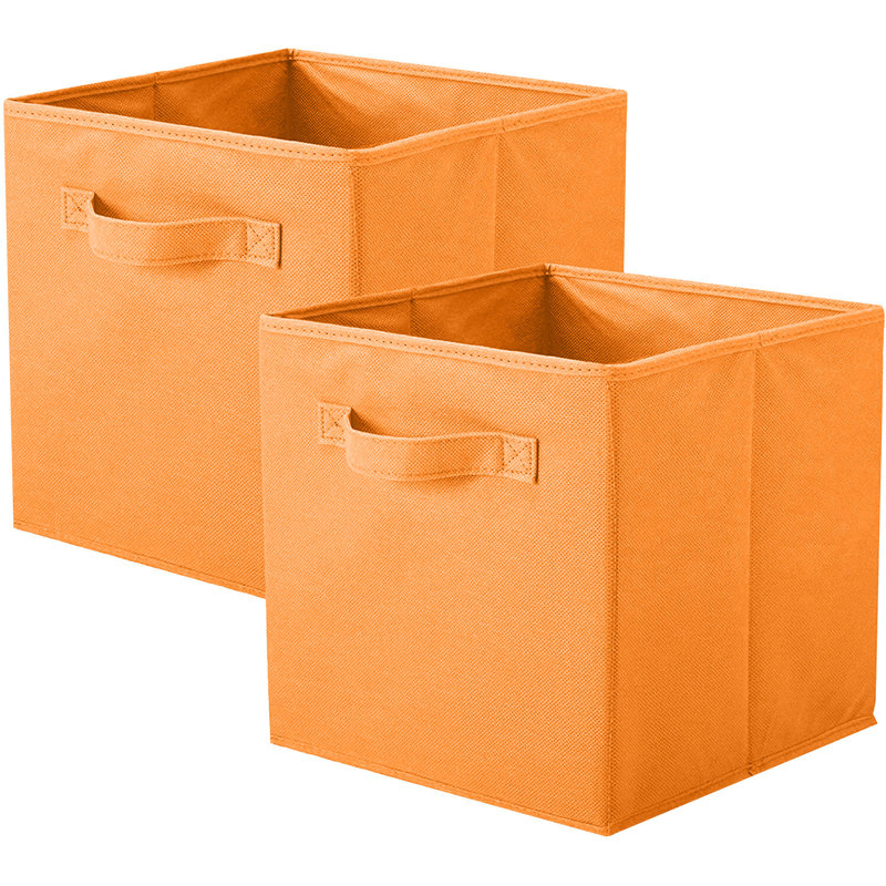 2 Pack Collapsible Fabric Cube Storage Bins, Orange